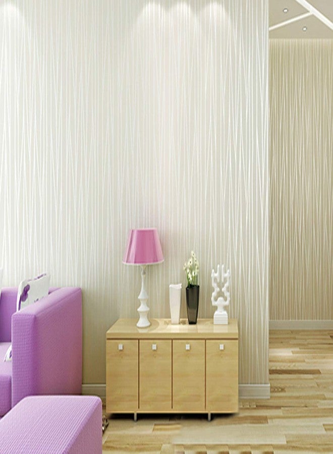 wolpin White Stripe Wallpaper (45 x 1000 CM, White) | Self Adhesive Embossed PVC Roll for Living Room Hall Bedroom Office Wall Renovation | Peel & Stick Decorative Home Makeover Wallpaper - Image 1